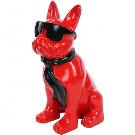 Statue chien bouledogue Français à lunette en résine -Picasso- 37 cm