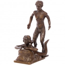 Statue érotique en bronze femme nue et faune - 11 cm