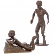 Statue érotique en bronze femme nue et faune - 11 cm