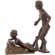 Statue érotique en bronze femme nue et faune - 11 cm