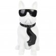 Statue chien bouledogue Français à lunette en résine blanc et noir -Polo- 37 cm