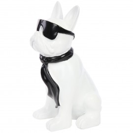 Statue chien bouledogue Français à lunette en résine blanc et noir -Polo- 37 cm