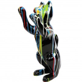 Statue en résine CHAT debout multicolore fond noir - 55 cm