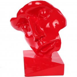 Statue visage en résine rouge - 42 cm