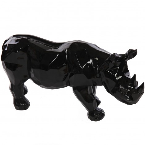 Statue origami rhinocéros en résine noir - 100 cm