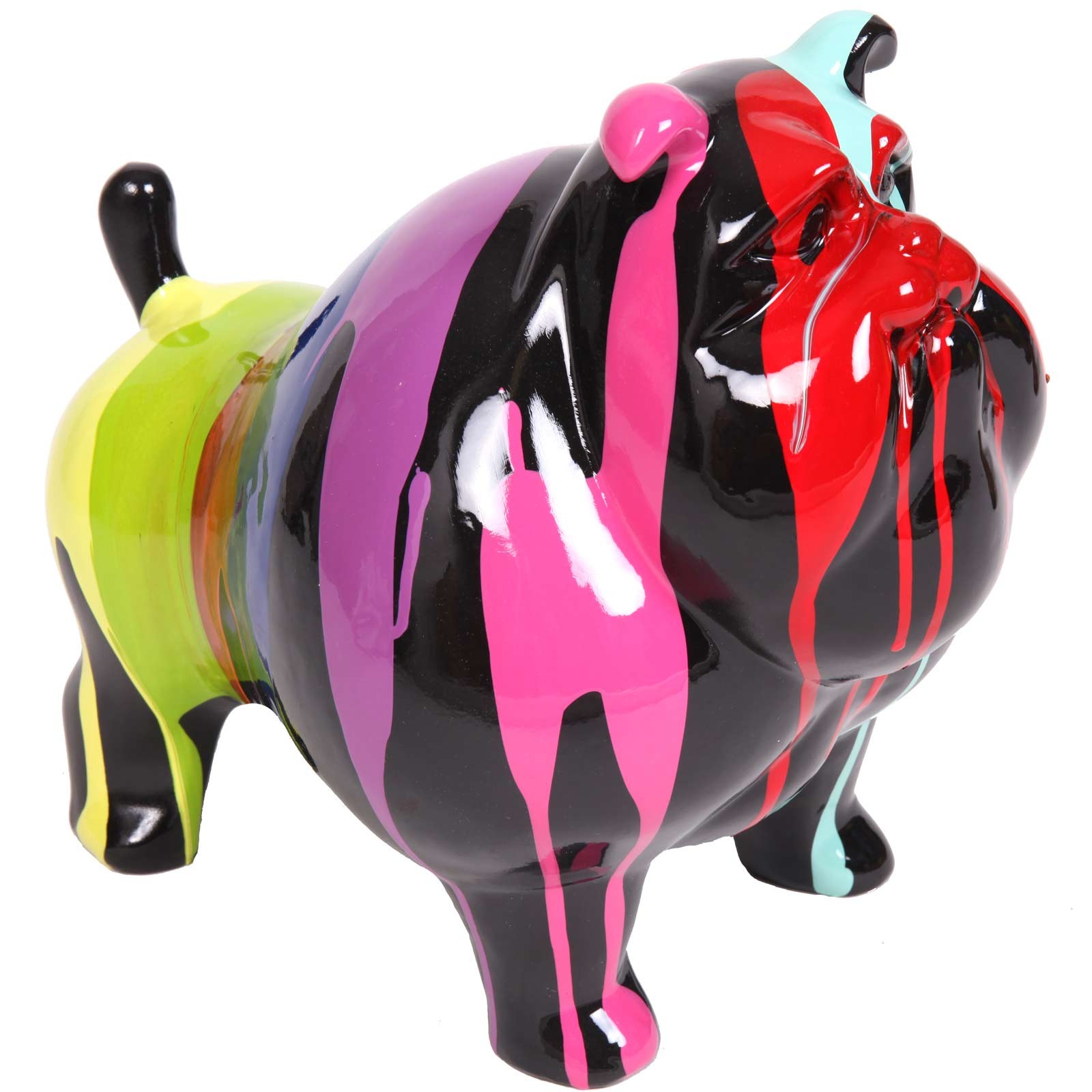 Bouledogue anglais multicolore, statue de chien déco en résine vernie