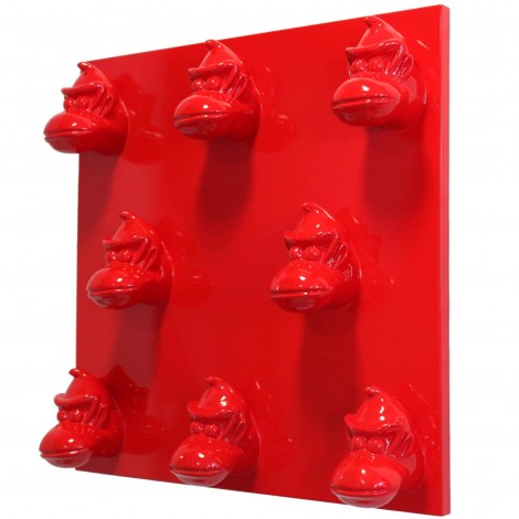 Tableau rouge en résine huit têtes de donkey kong gorille singe - 80 cm