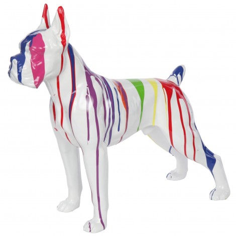 Statue en résine CHIEN boxer multicolore fond blanc-Armand - 52 cm