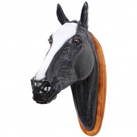 Statue tête de CHEVAL noire et blanche en résine - 75 cm