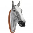 Statue cheval tête grise en résine et bois - 75 cm