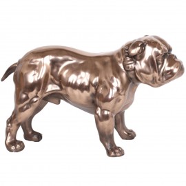 Statue en résine CHIEN bouledogue Anglais patine chrome - 20 cm