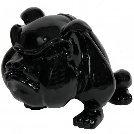 Statue en résine bouledogue Anglais noir qui tire la langue (Tristan) - 39 cm