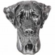 Statue chien tête de chien dogue allemand en résine argentée - 28 cm