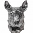 Statue tête de chien Bull Terrier en résine en résine argentée- 37 cm