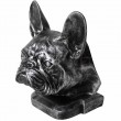 Statue tête de chien bouledogue Français en résine argentée - 37 cm