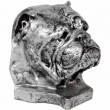 Statue tête de chien bouledogue Anglais en résine argentée - 30 cm