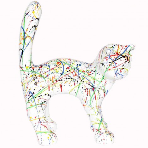 Statue en résine CHAT multicolore astre fond blanc -Victor- 45 cm