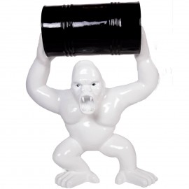 Statue en résine Donkey Kong gorille singe blanc avec tonneau -Doc- 100 cm