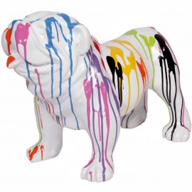 Statue en résine chien bouledogue anglais multicolore fond blanc - Fidèle - 58 cm