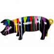 Statue en résine cochon multicolore fond noir- Flipot - 60 cm