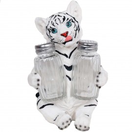 Service à condiments sel et poivre statue tigre blanc - 17 cm