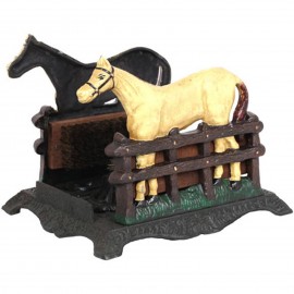 Gratte pied en fonte statue cheval trois brosses - 30 cm