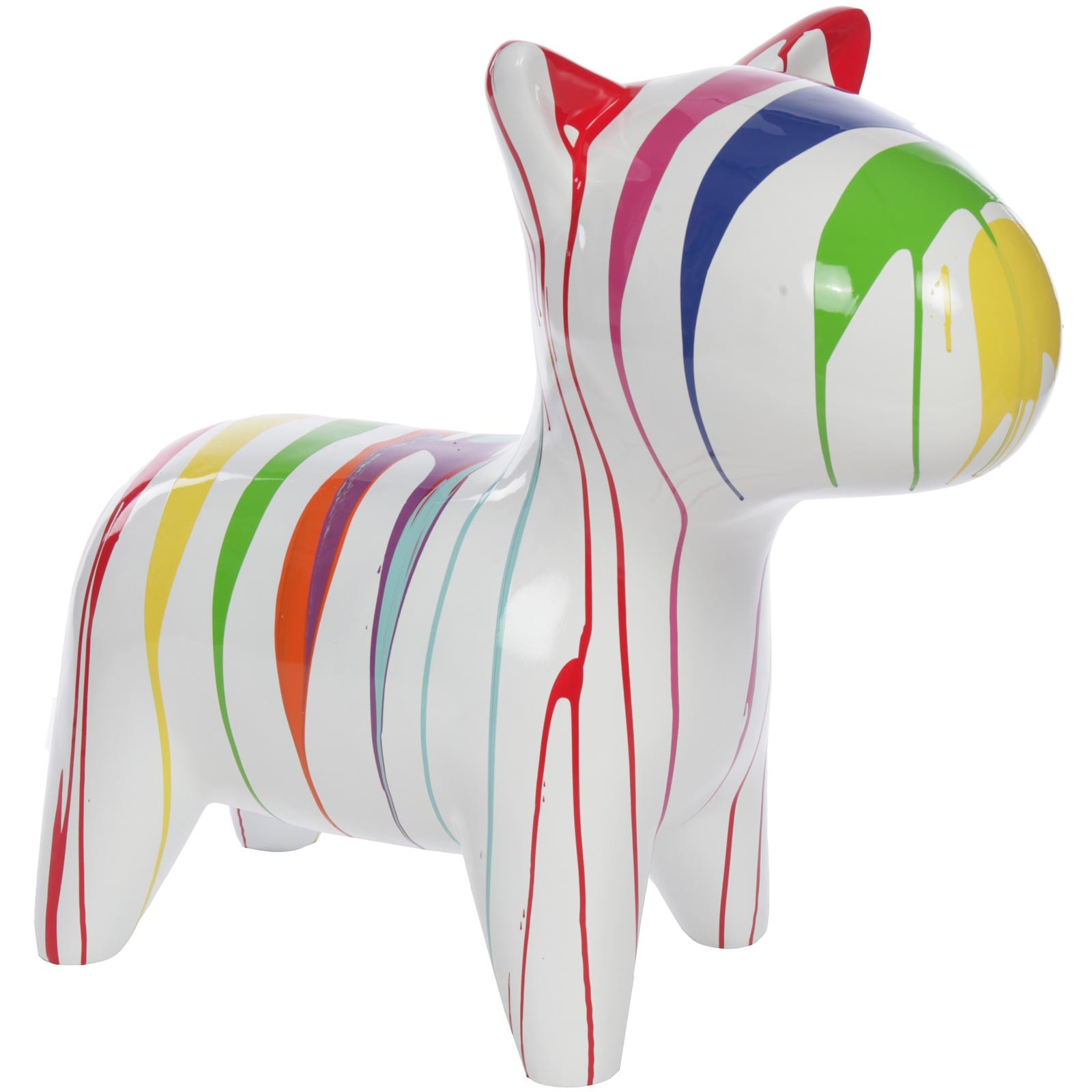 Statue chien design multicolore fond blanc en résine Pat 80 cm
