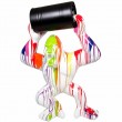 Statue gorille résine Donkey Kong singe multicolore blanc avec tonneau 140 cm