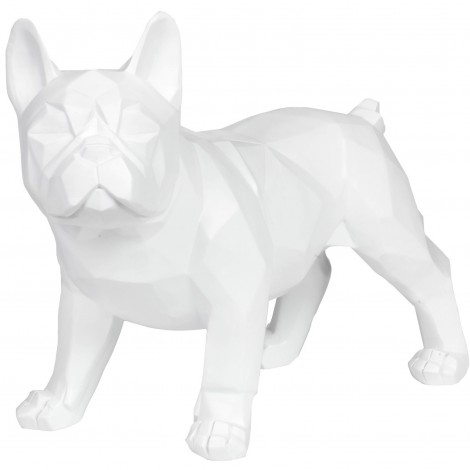 Statue chien bouledogue Français debout origami blanc - 40 cm