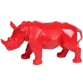 Statue rhinocéros origami rouge - 42 cm