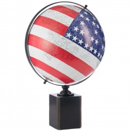 Mappemonde globe terrestre Sur Pied Bois Drapeau Usa - 48 cm