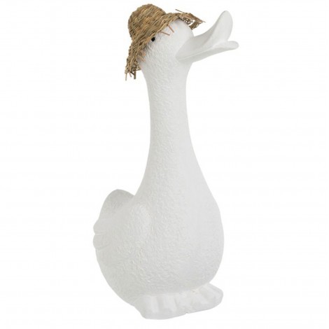Statue canard blanc en polyrésine bec ouvert - 48 cm