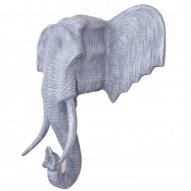 Statue en résine trophée tête d'éléphant couleur béton - 105 cm