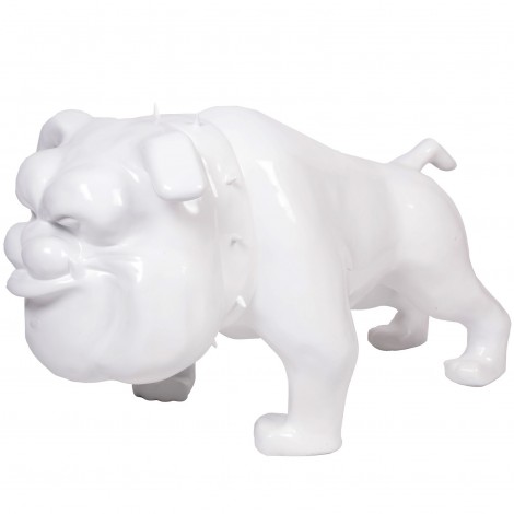 Statue chien bouledogue Anglais blanc debout collier a pointes - 110 cm