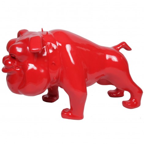 Statue chien bouledogue Anglais rouge debout collier a pointes - 110 cm