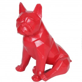 Statue chien bouledogue Français assis origami rouge assis - 35 cm