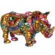 Statue en résine rhinocéros en mosaïque multicolore - 15 cm