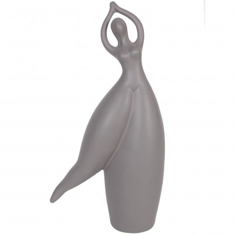 Statue en céramique grise femme ronde bras levés - 30 cm