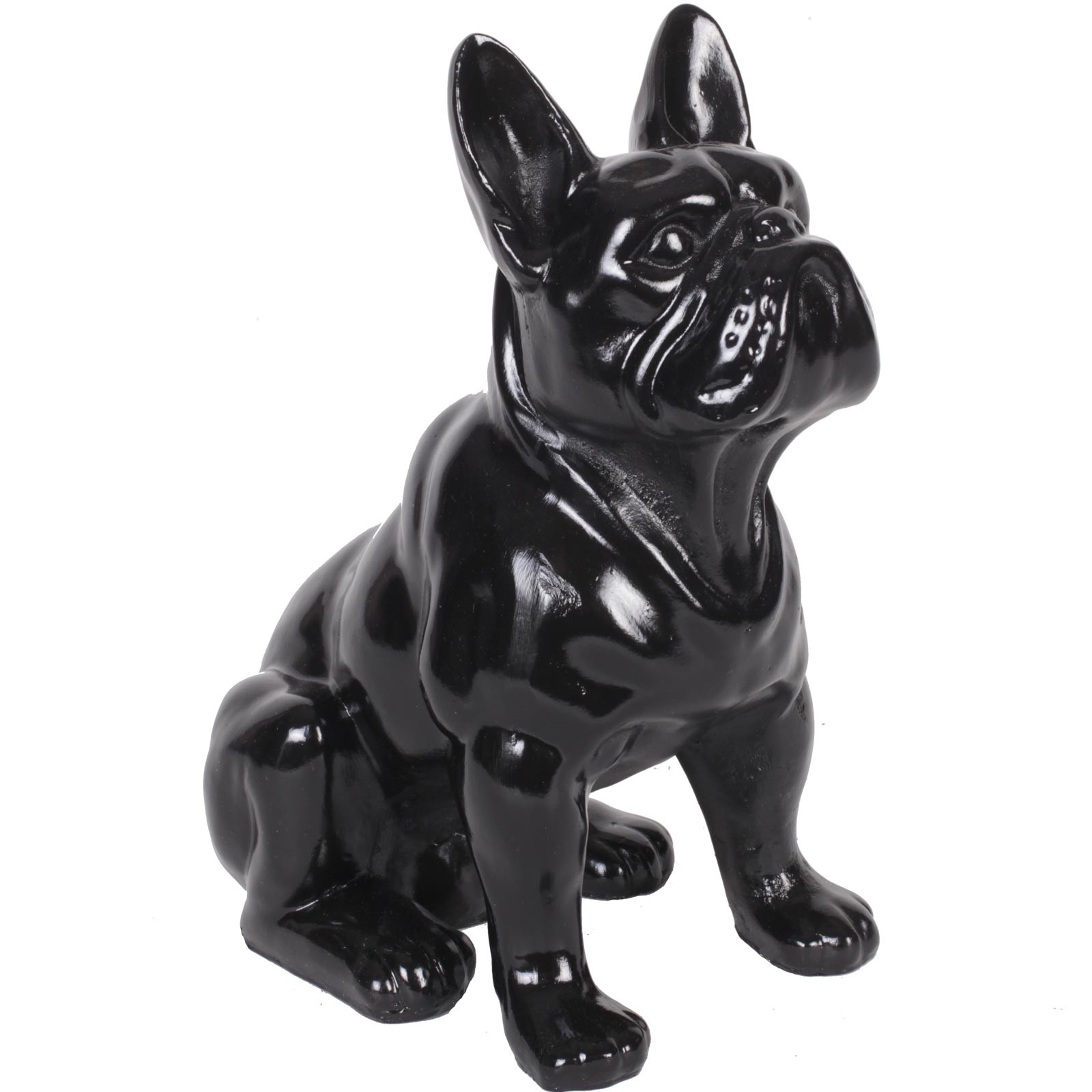 Statue en résine chien bouledogue Français noir assis Marc 31 cm
