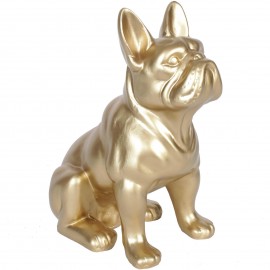 Statue en résine chien bouledogue Français doré assis Octave - 31 cm