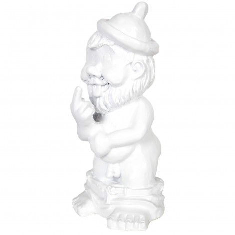 Statue en résine NAIN de jardin doigt d'honneur blanc- Sabin - 31 cm