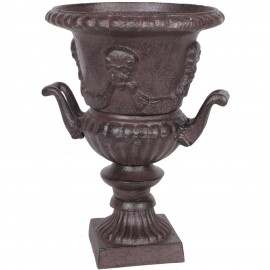 Vase Médicis jardinière en fonte marron avec poignées - 32 cm