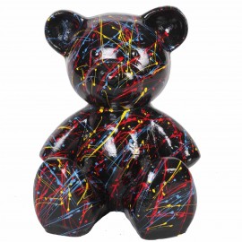 Statue ours multicolore astre fond noir Hector - 35 cm