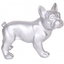 Statue chien bouledogue Français argent en résine - Hardy - 27 cm