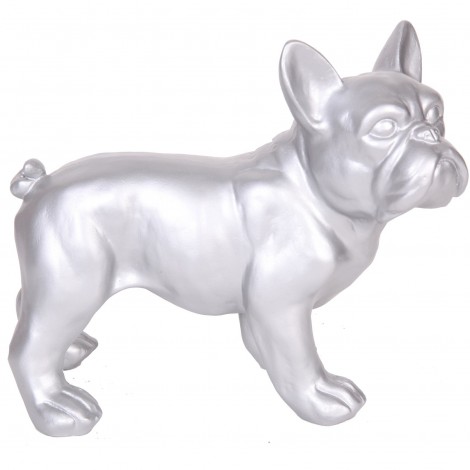 Statue chien bouledogue Français argent en résine - Hardy - 27 cm