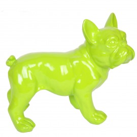 Statue chien bouledogue Français vert en résine - Hadrien - 27 cm