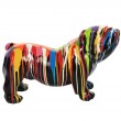 Statue en résine CHIEN bouledogue anglais multicolore fond noir lisse - 60 cm