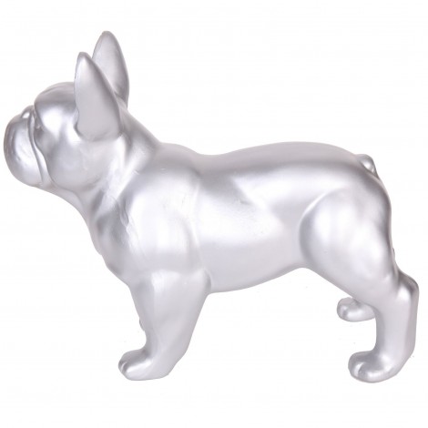 Statue chien bouledogue Français argent en résine - Cabus- 34 cm