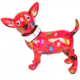 Tirelire en céramique chien chihuahua avec collier - Marcel - 21 cm