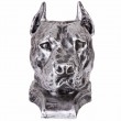 Statue tête de chien argent en résine pitbull staff américain oreilles coupées - 36 cm